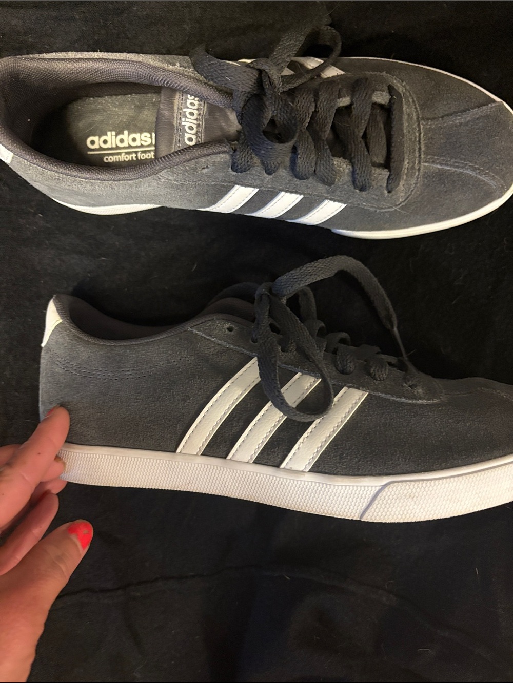adidas Women's Gray Suede Sneakers with White Stripes